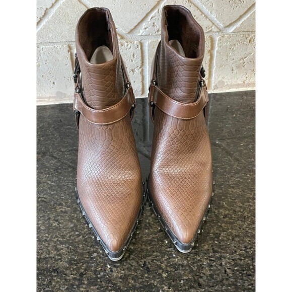 CHARLES BY CHARLES DAVID Decker Embossed brown Boots booties heels size 5 - Picture 2 of 7
